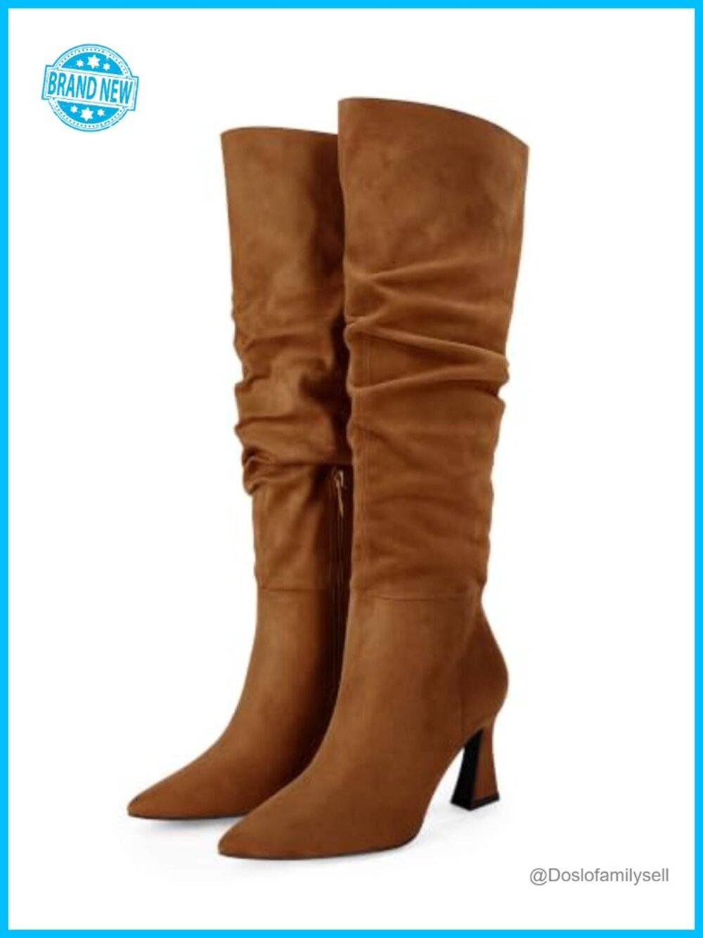 Wide Calf Slouchy Knee High Boots Pointed Toe Block Heel Faux Suede